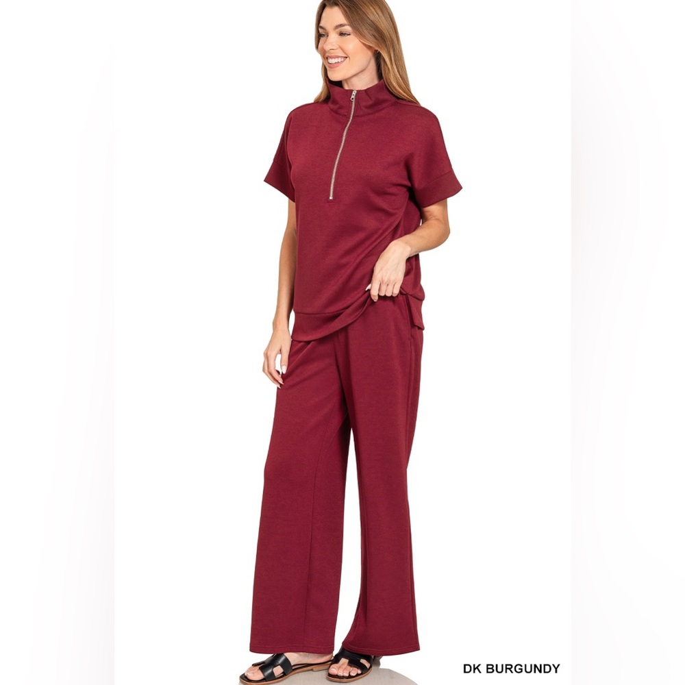 Zenana SCUBA HIGH NECK HALF ZIP TOP & PANTS SET - Picture 3 of 3